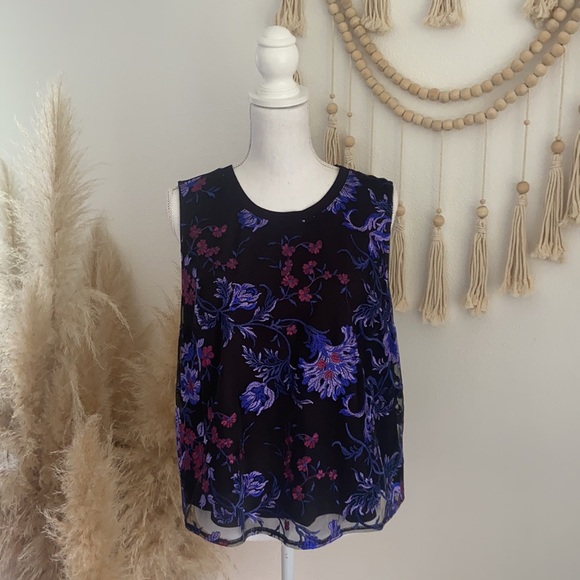 a new day Tops - Target a new day black sleeveless top embroidery mesh overlay lace large